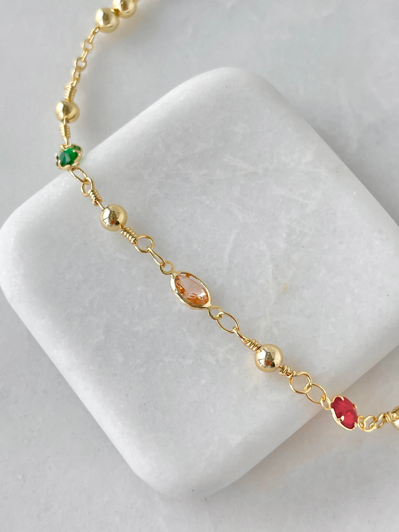 Altın Kaplama Üçlü Renkli Kristal Taşlı Topçuk Halhal Gold