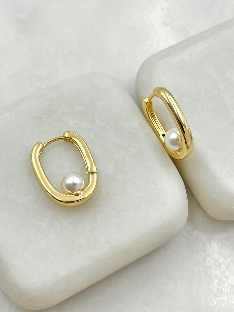 Özel Seri İncili Oval Küpe Gold
