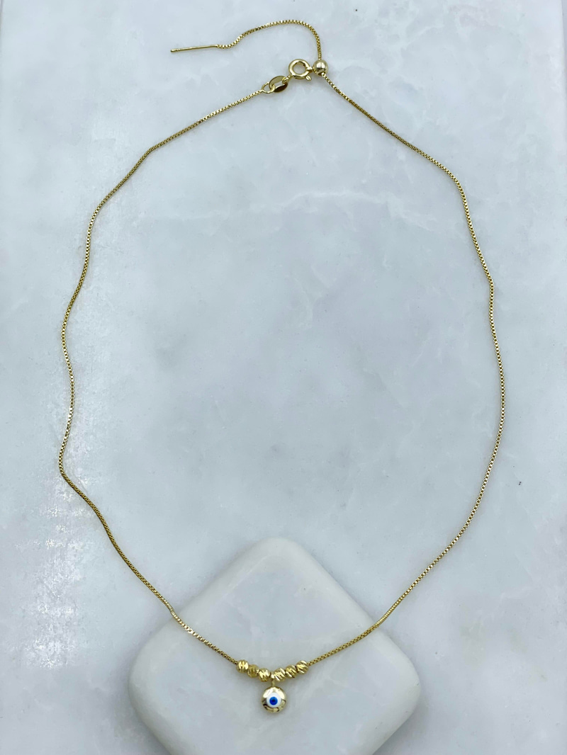 Altın Kaplama Minimal Nazar Model Asansörlü Kolye Gold