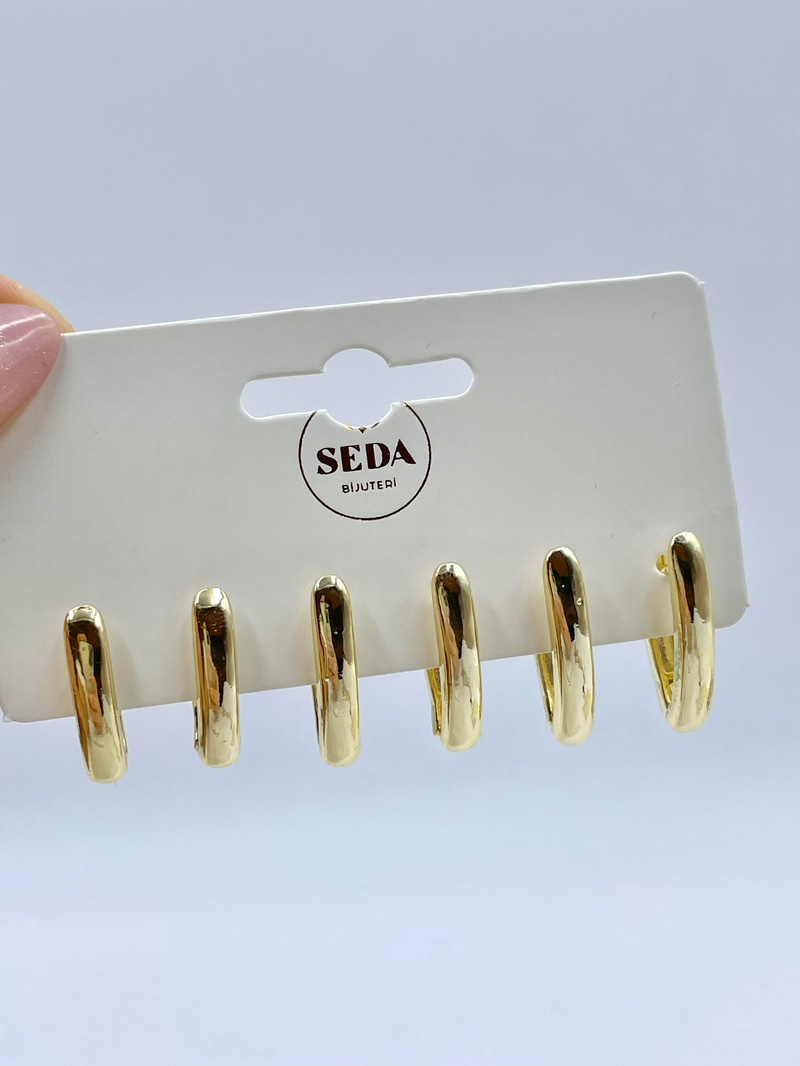 Altın Kaplama Altılı Sütun Model Küpe Seti Gold