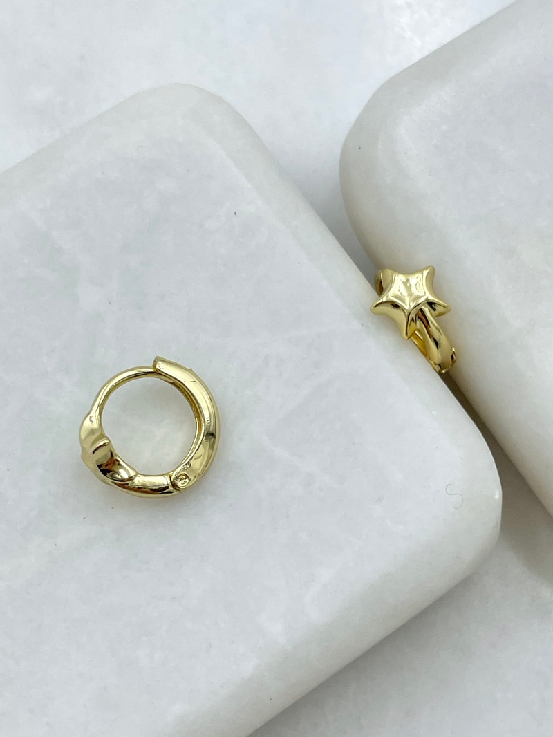 Özel Seri Asimetrik Yıldız Halka Küpe Gold