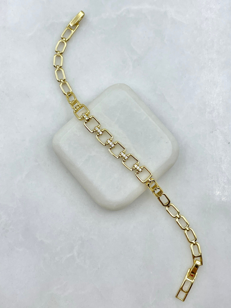 Özel Seri Zirkon Taşlı Kare Bileklik Gold