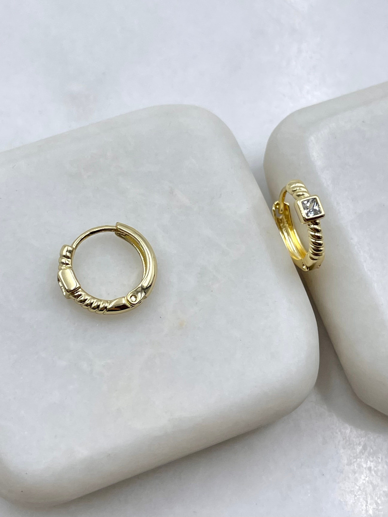 Özel Seri Kare Kristal Taşlı Burgu Halka Küpe Gold