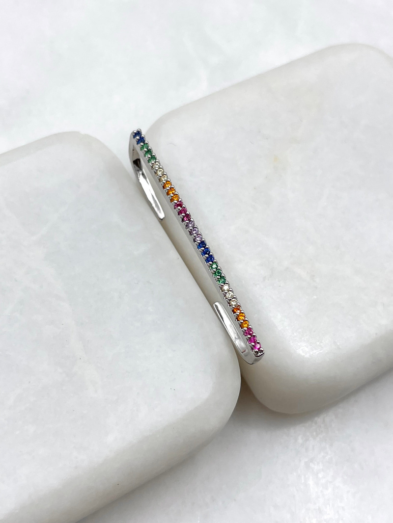 Altın Kaplama Renkli Gömme Taşlı Kulak Üstü Küpe Gümüş