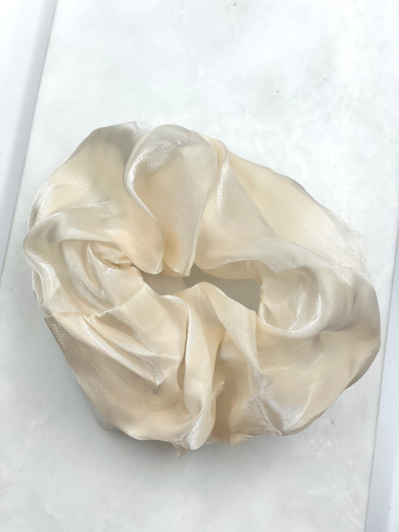 Yansımalı Organze Tül Scrunchie Toka Ekru