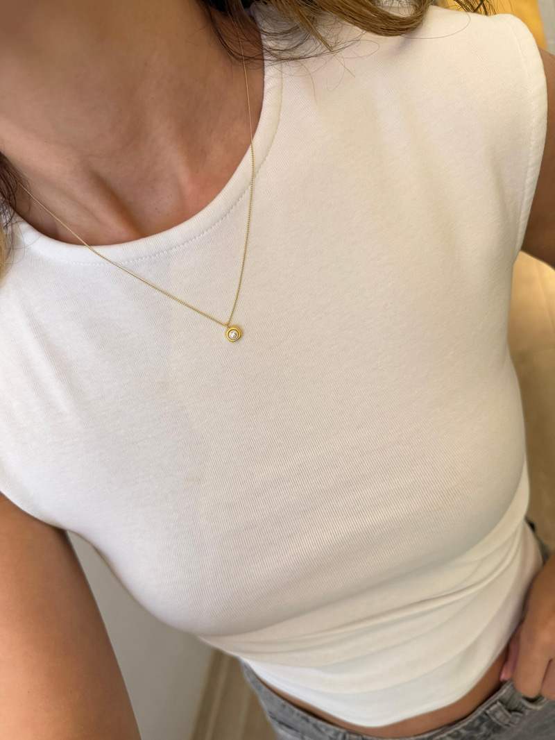 Özel Seri İncili Minimal Kare Kolye 45 cm Gold
