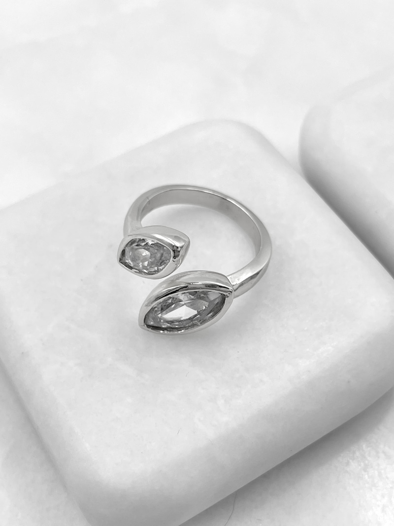 Altın Kaplama Büyük Küçük Kristal Taşlı Birleşim Yüzük Gümüş