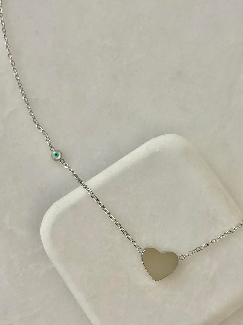 Çelik Nazarlı Minimal Kalp Kolye Gümüş