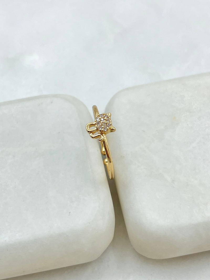 Gömme Taşlı Minimal Kedi Yüzük Gold