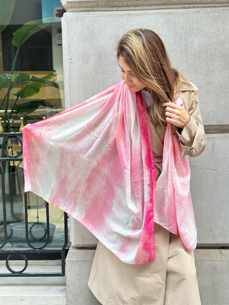 Varaklı Batik Pamuk Şal Pembe