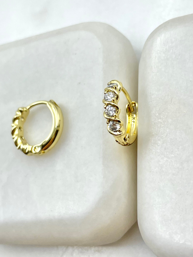 Özel Seri Kristal Taşlı Burgu Küpe 1.2 cm Gold