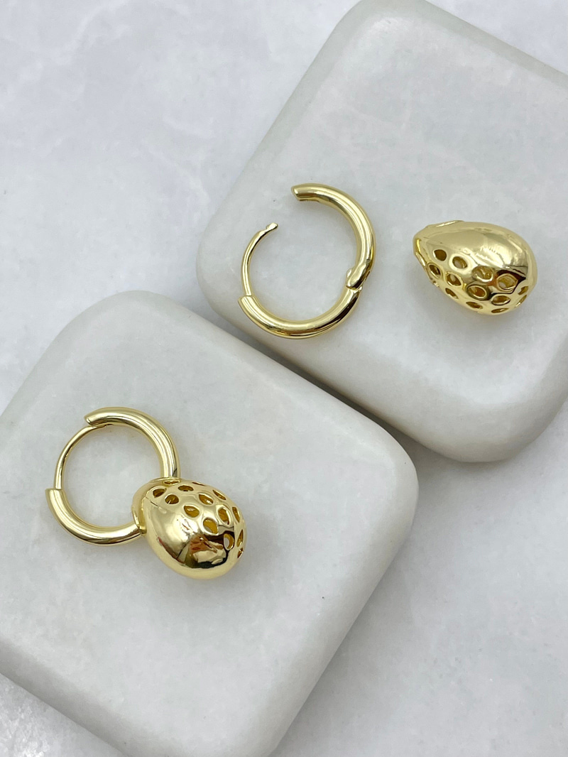 Damla Charmlı Halka Küpe Gold