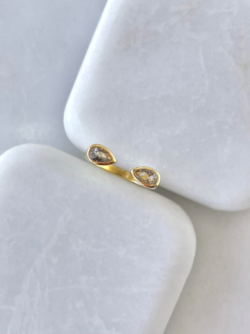 Altın Kaplama Damla Kristal Taşlı Serçe Parmak Yüzüğü Gold