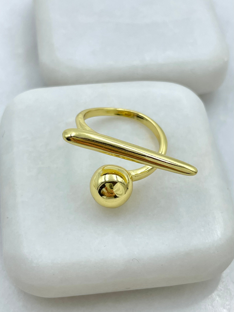 Altın Kaplama Sütun ve Topçuk Model Yüzük Gold
