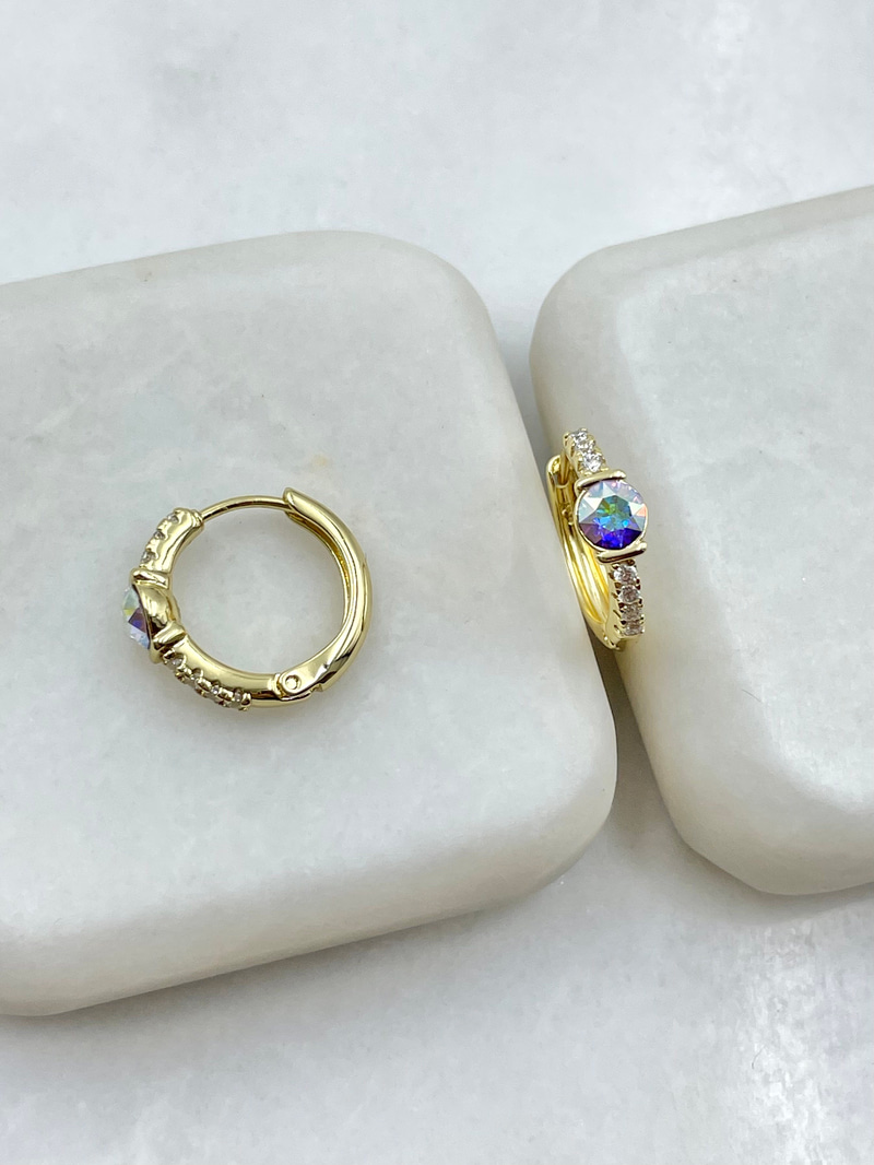 Özel Seri Swarovski Taşlı Halka Küpe Gold