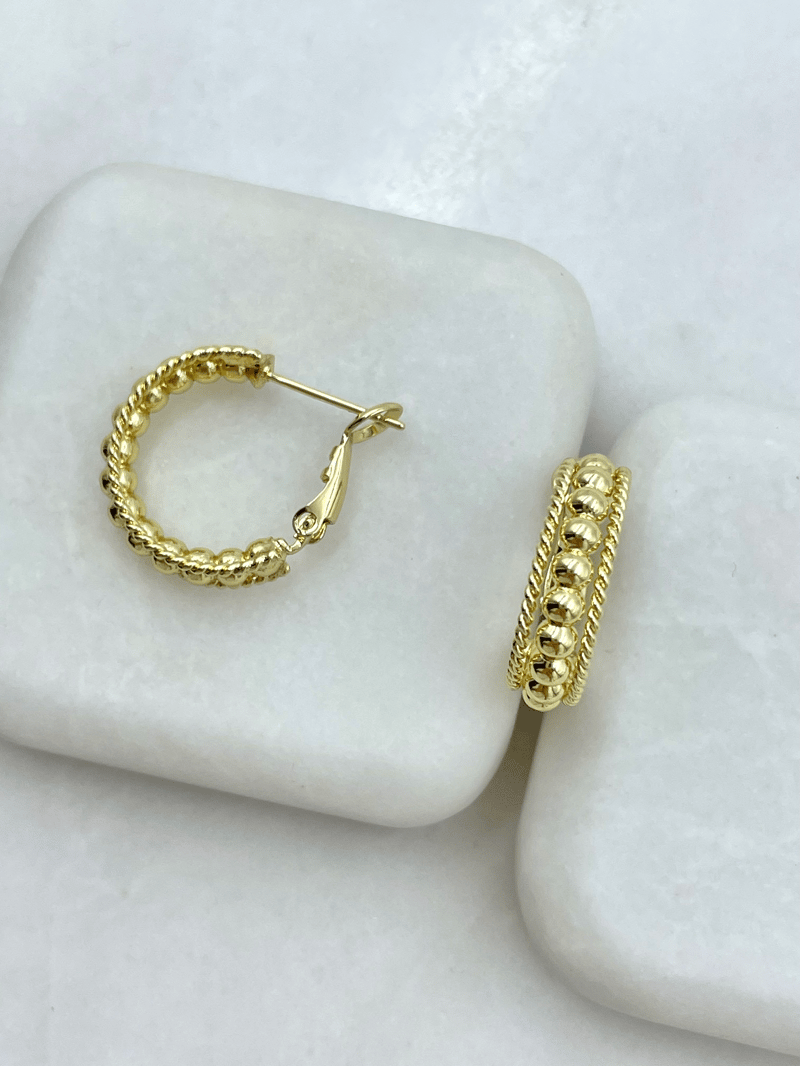 Altın Kaplama Topçuk ve Burgu Model Halka Küpe Gold