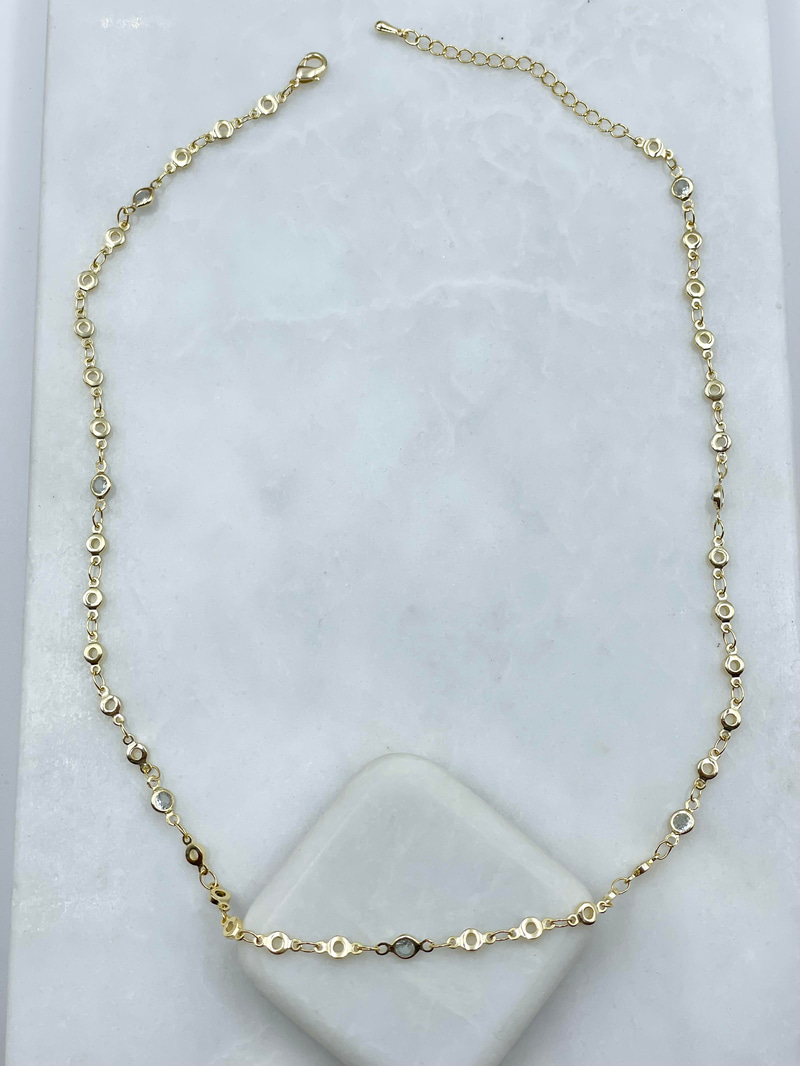 Altın Kaplama Kristal Daire Zincir Kolye Gold