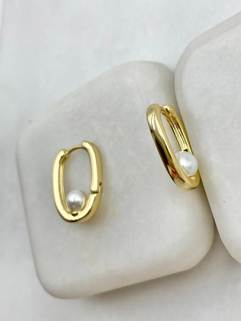 Özel Seri İncili Oval Küpe Gold
