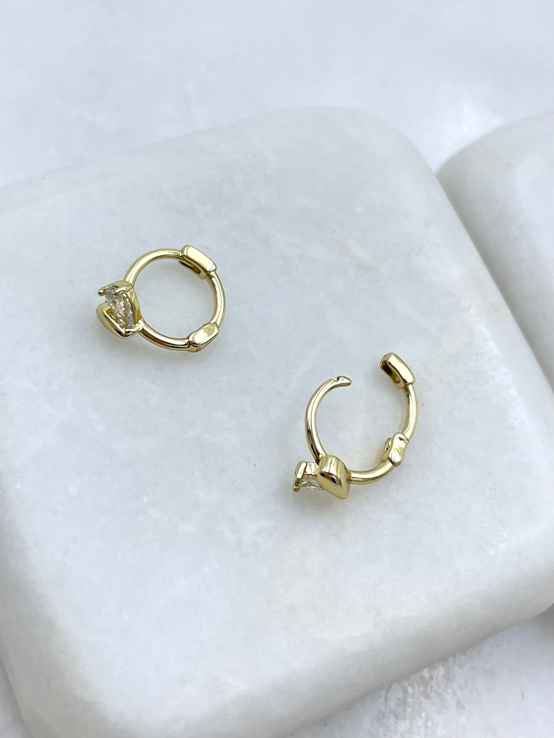 Özel Seri Kristal Taşlı Minik Kalp Model Halka Küpe Gold