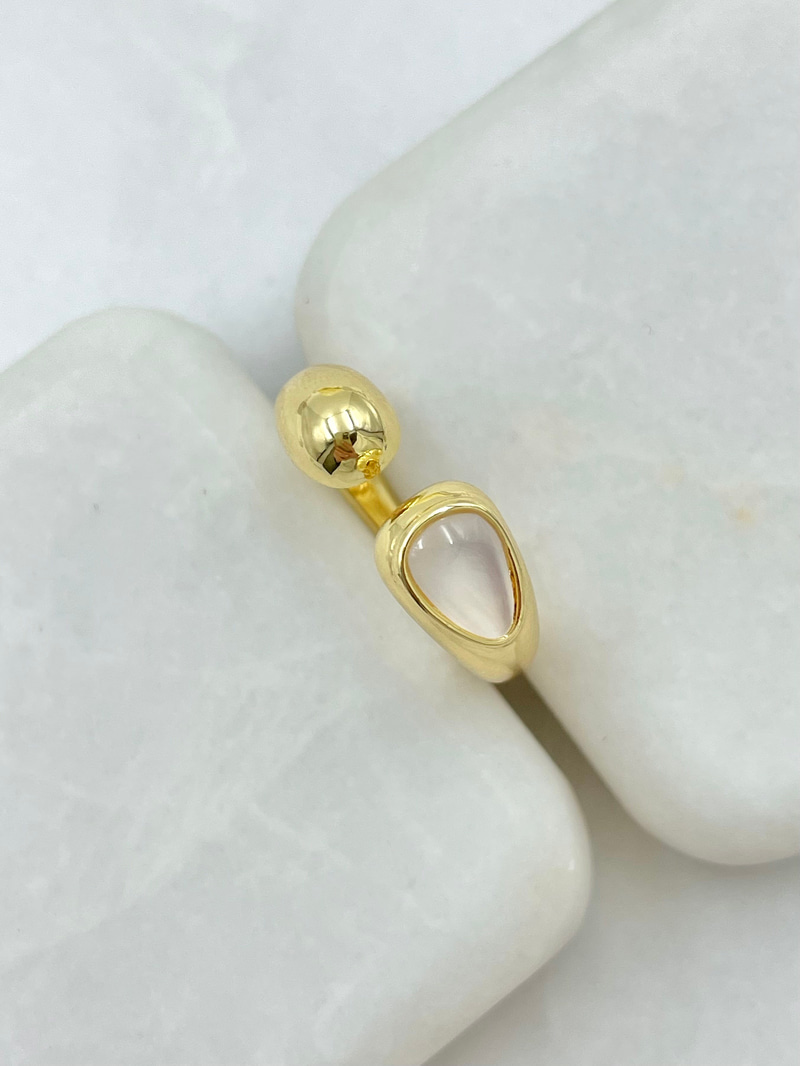 Opal Taşlı İkili Bombeli Damla Yüzük Gold