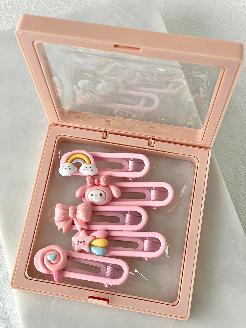 Pembe Fiyonk Detaylı Beşli Kutulu Toka