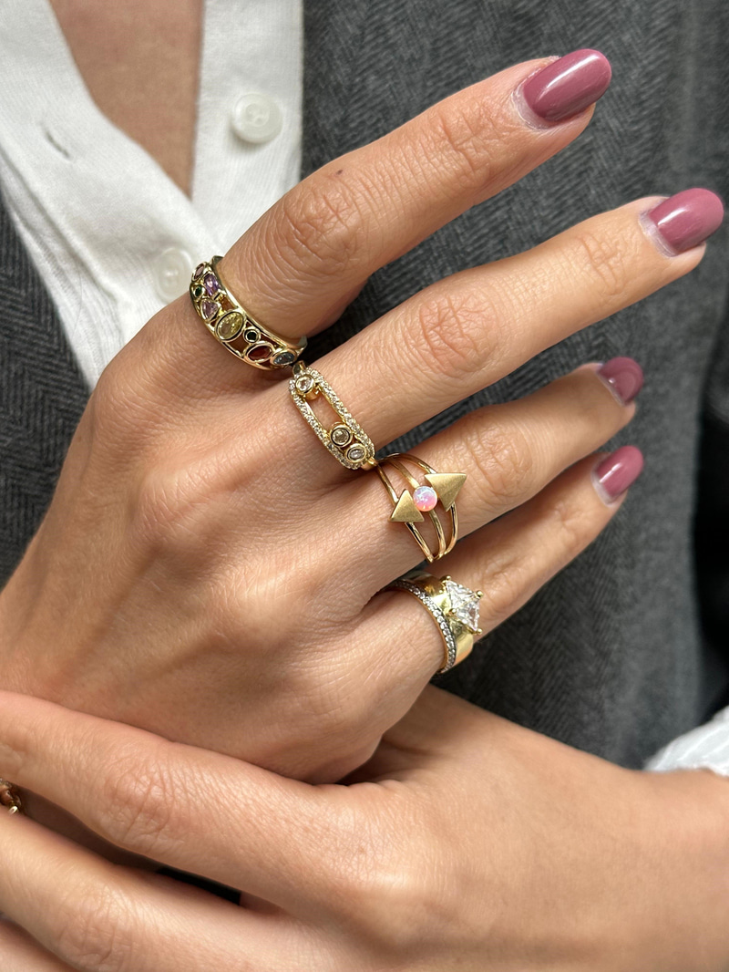 Altın Kaplama Renkli Kristal Taşlı Vintage Yüzük Gold