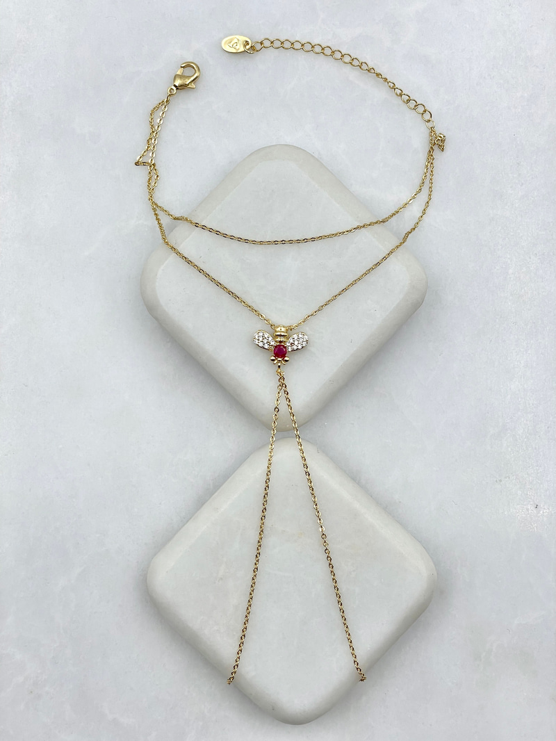 Fuşya Taşlı Arı Model Şahmeran Gold