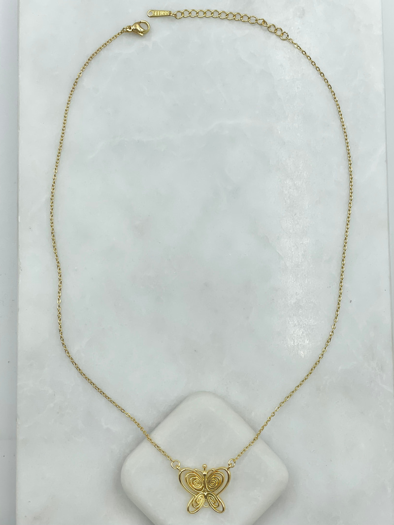 Çelik Tel Kelebek Kolye Gold