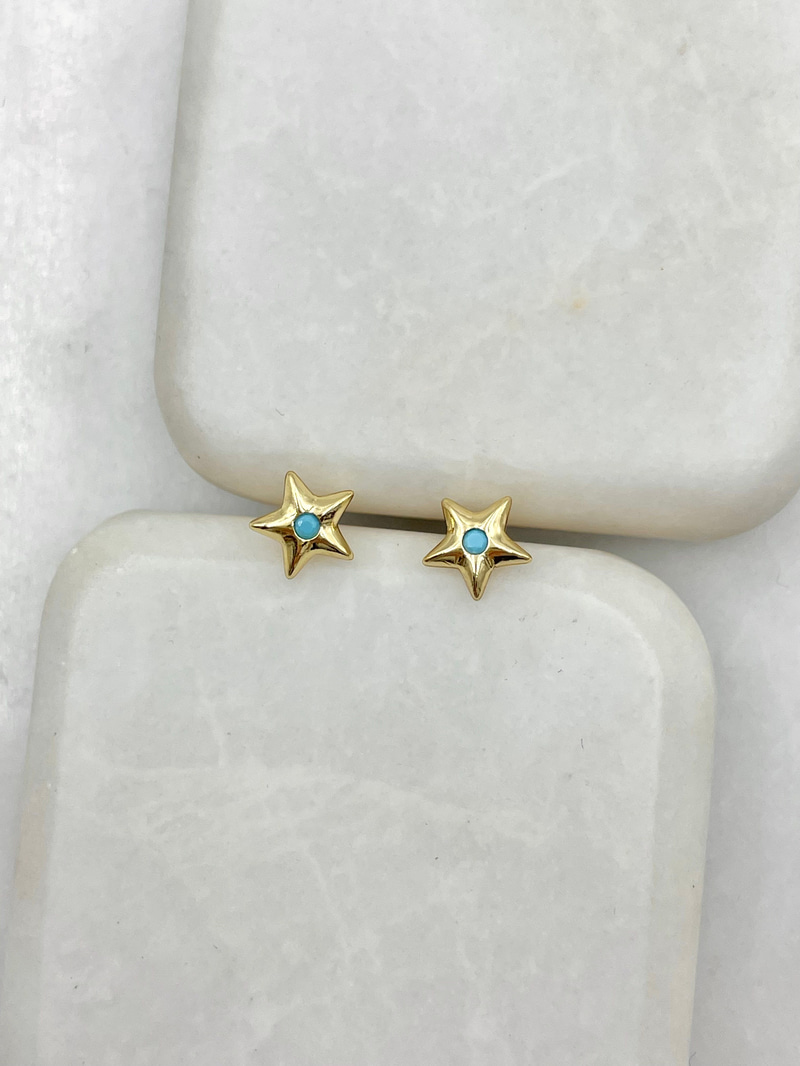 Özel Seri Minimal Mavi Taşlı Yıldız Küpe Gold