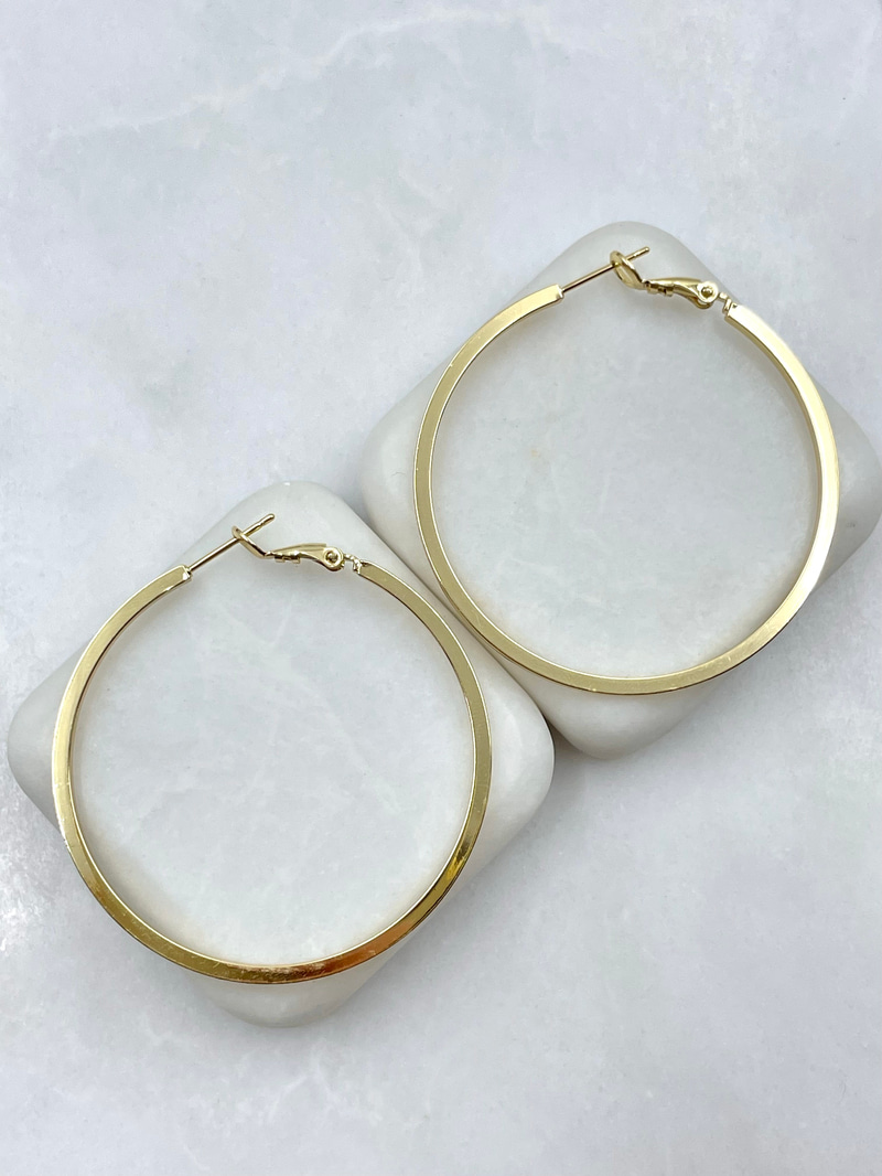 Altın Kaplama Kare Kesim Basic Halka Küpe 5 cm Gold