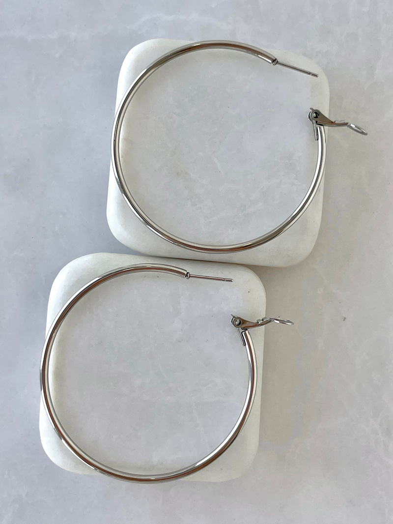 Çelik Basic Halka Küpe 5 cm Gümüş