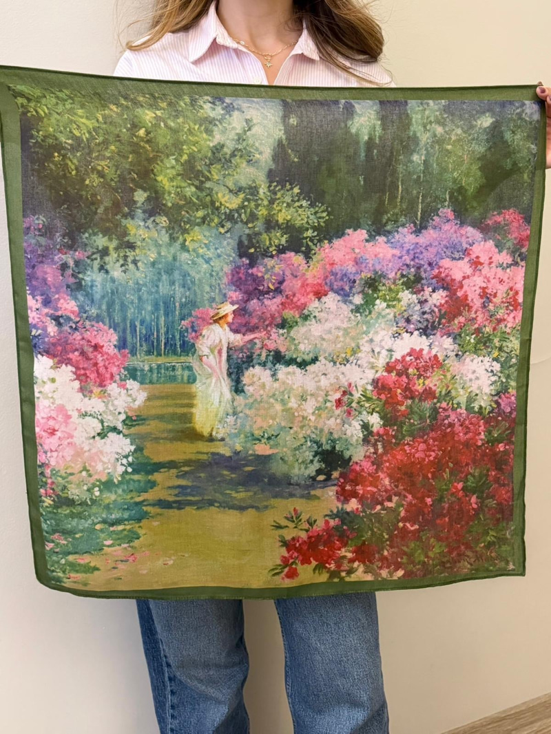 Çiçek Bahçesi Desenli Pamuk Dokulu Şal 65 x 65 cm Renkli