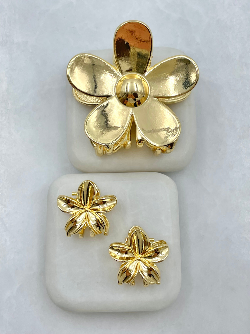 Metal Üçlü Çiçek Mandal Toka Gold