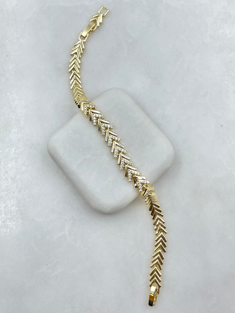 Altın Kaplama Zirkon Taşlı Balık Sırtı Bileklik Gold
