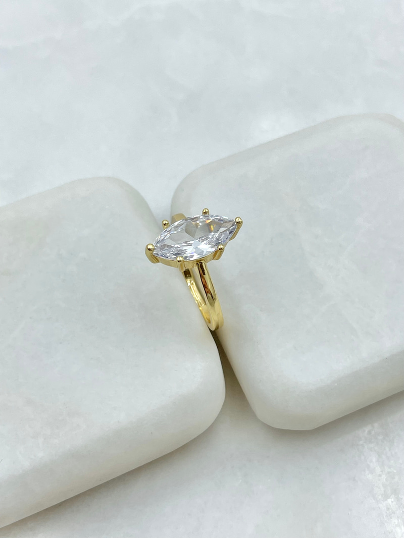 Altın Kaplama Altı Noktalı Oval Kristal Yüzük Gold