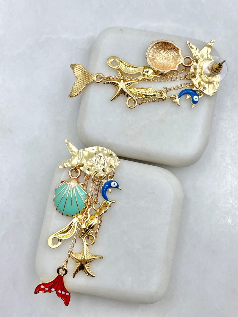 Balık Plaka Deniz Temalı Küpe Gold