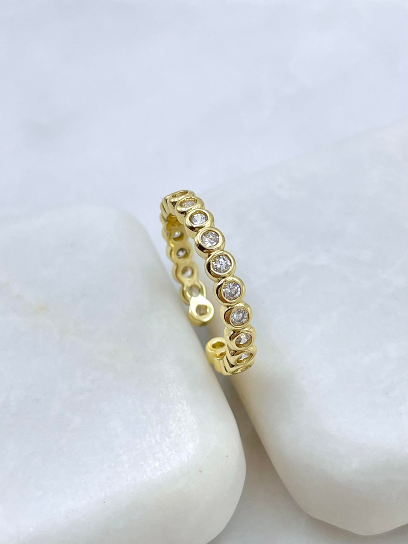 Altın Kaplama Dizi Daire Kristal Taşlı Yüzük Gold