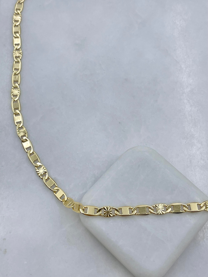 Altın Kaplama Işıltılı Lazer Kesim Zincir Kolye 60 cm Gold