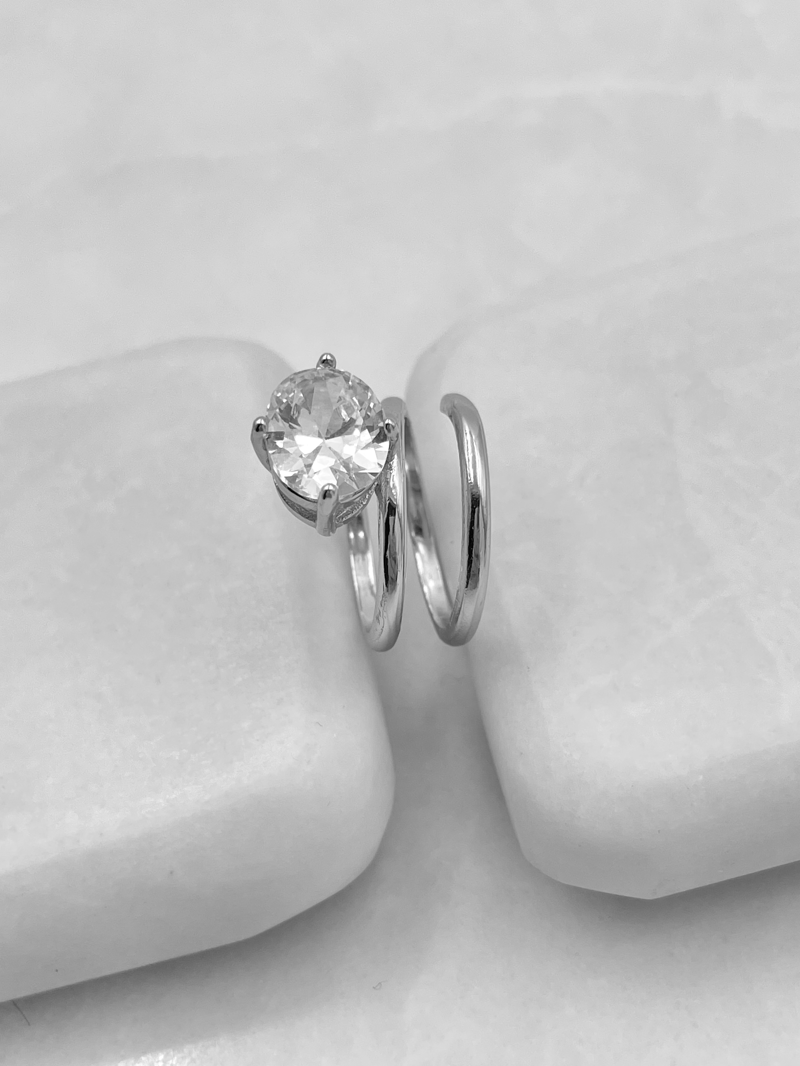 Altın Kaplama Kristal Taşlı Sarmal Yüzük Gümüş