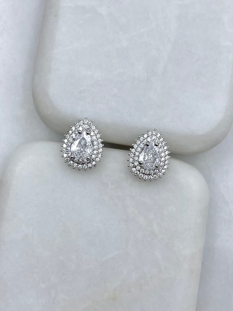 Altın Kaplama Gömme ve Kristal Taşlı Damla Küpe 1.2 cm Gümüş
