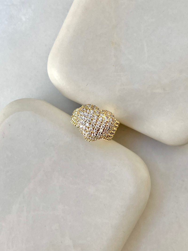 Gömme Taşlı Bombe Kalp Kıkırdak Küpe Gold