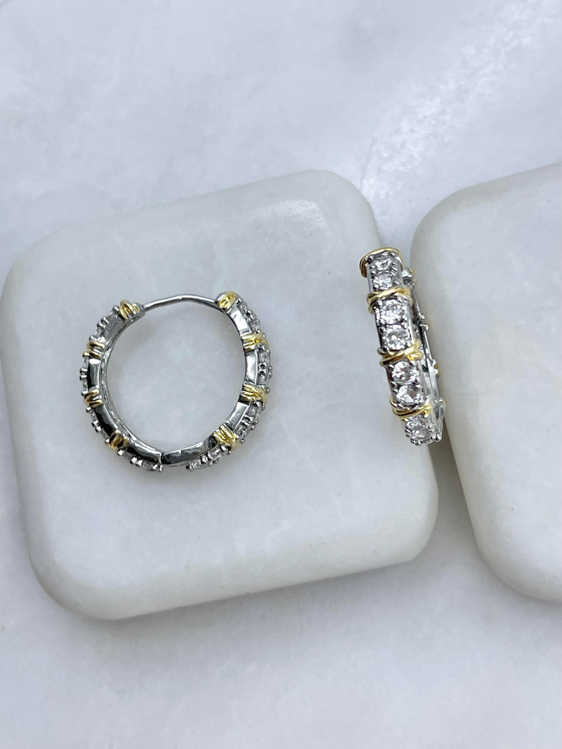 Altın Kaplama X Model Kristal Taşlı Çift Renk Küpe Gold