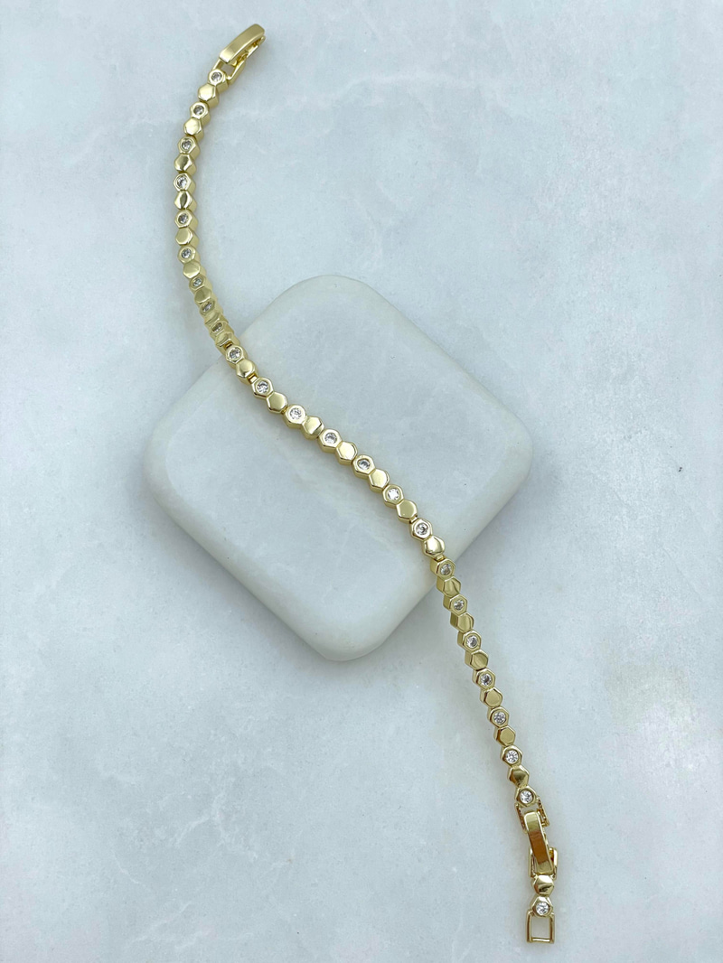 Altın Kaplama Minimal Kristal Taşlı Petek Model Bileklik Gold