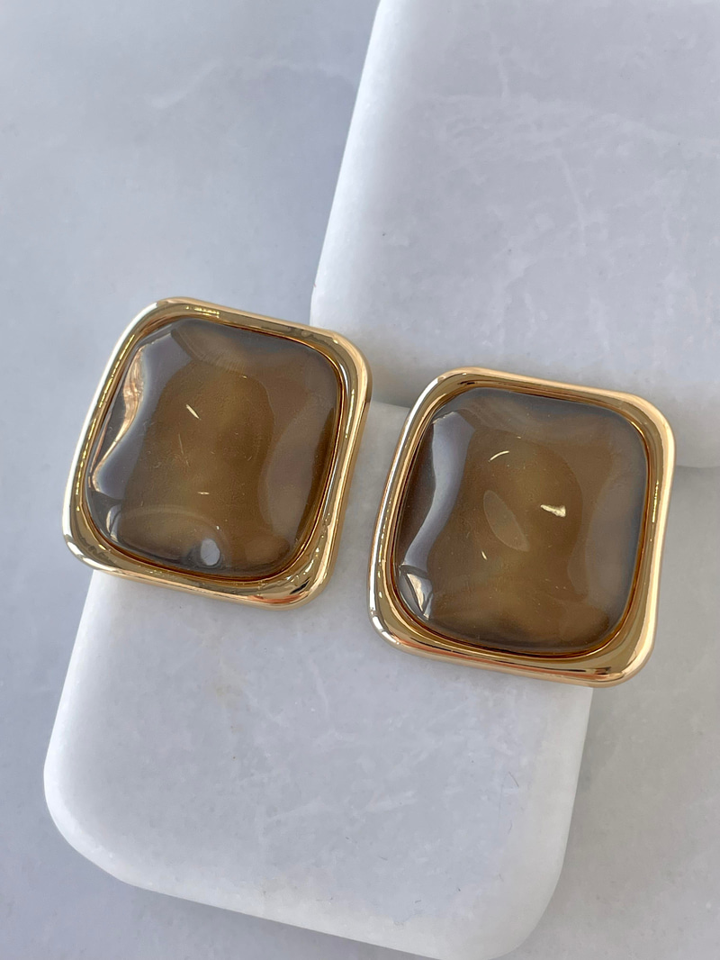 Opal Taşlı Kare Küpe Kahve