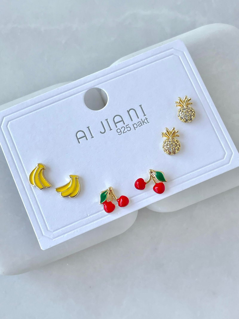 Altın Kaplama Altılı Meyveli Minimal Küpe Gold