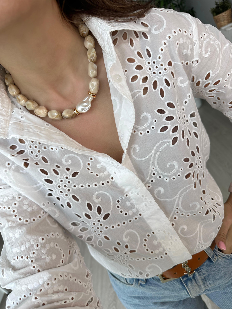 Barok İnci Detay Doğaltaş Görünüm Kolye Bej