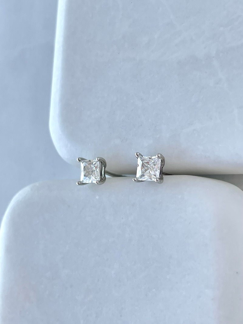Özel Seri Minimal Kare Kristal Küpe 0,5 mm Gümüş