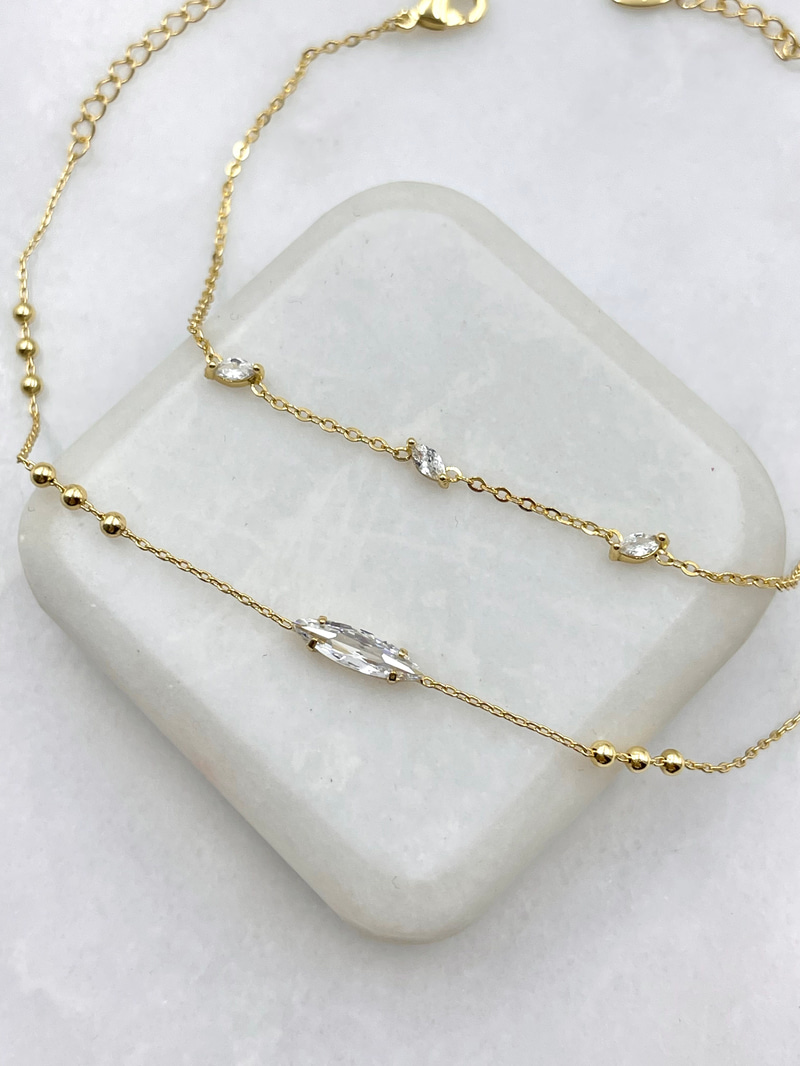 Damla Kristal Taşlı İkili Set Bileklik Gold