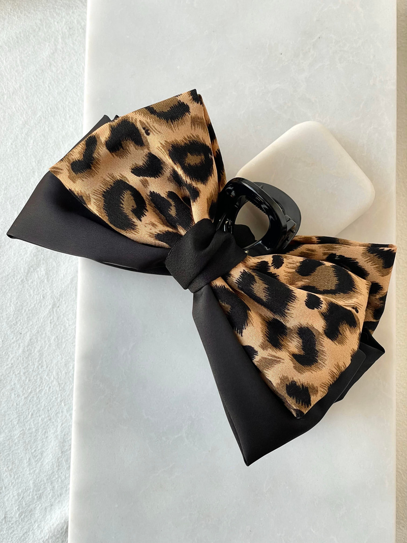 Saten Leopar Fiyonk Mandal Toka Kahve