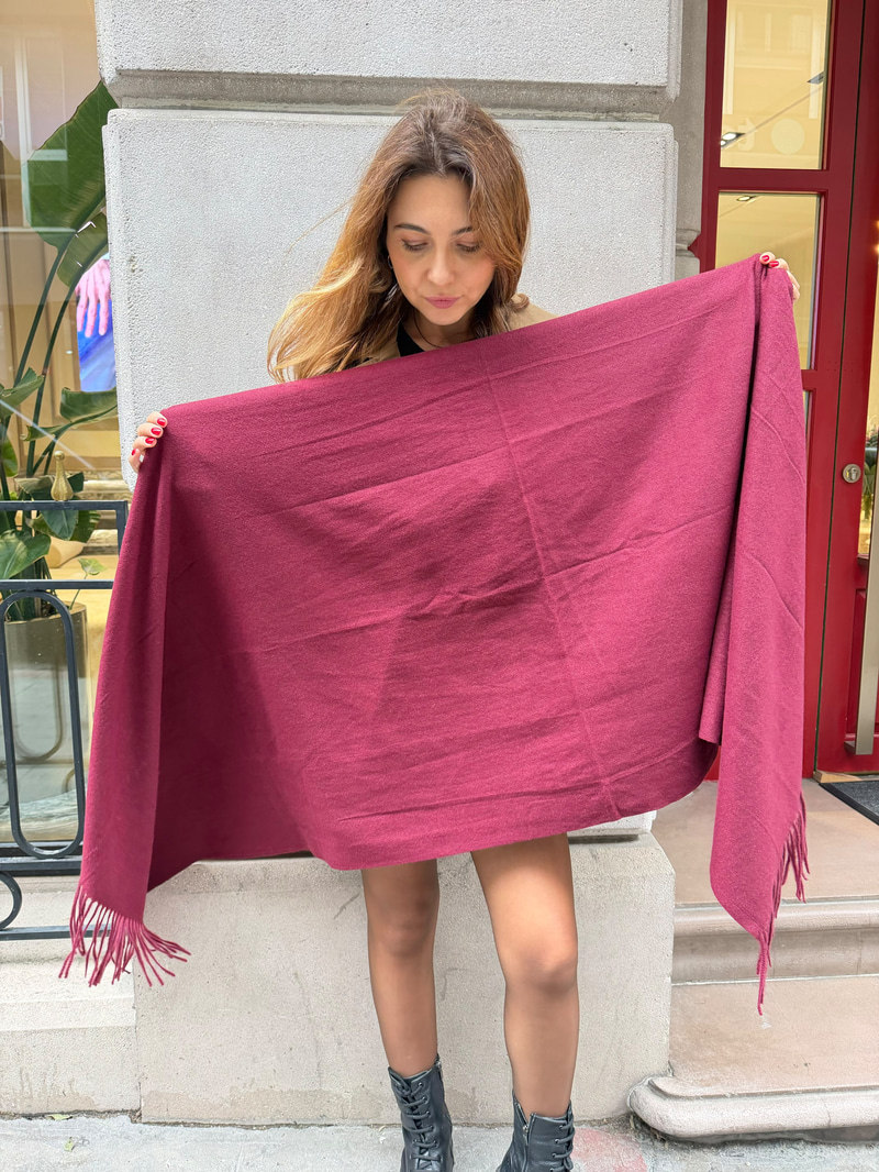 Kaşmir Karışımlı Püsküllü Şal 70-185 cm Bordo